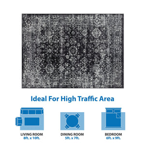 English Elm Distressed Madison Park Chadwick Persian Woven Rug - Black & Cream Distressed Vintage Look, OEKO-TEX Safe, Stain Resistant B03598020