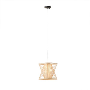 English Elm Geometric Bamboo Pendant Aria by INK+IVY — Natural Rattan Shade, Cylindrical Core, 48.75” Drop, Hardwire Indoor Use B03596567