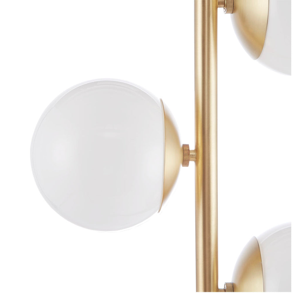 English Elm 3-Globe Holloway Floor Lamp with Marble Base, Gold Metal & White Glass Shades, Modern 62" Accent Light B03599272