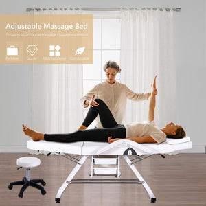 English Elm Massage Salon Bed with Hydraulic Stool Two Trays Faux Leather Spa Treatment Table White W1422132167