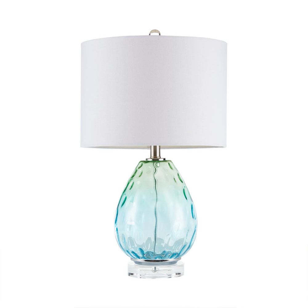 English Elm Ombre Borel Glass Table Lamp with Blue-Green Gradient, White Drum Shade, 24" Height, 72" Cord B035100334