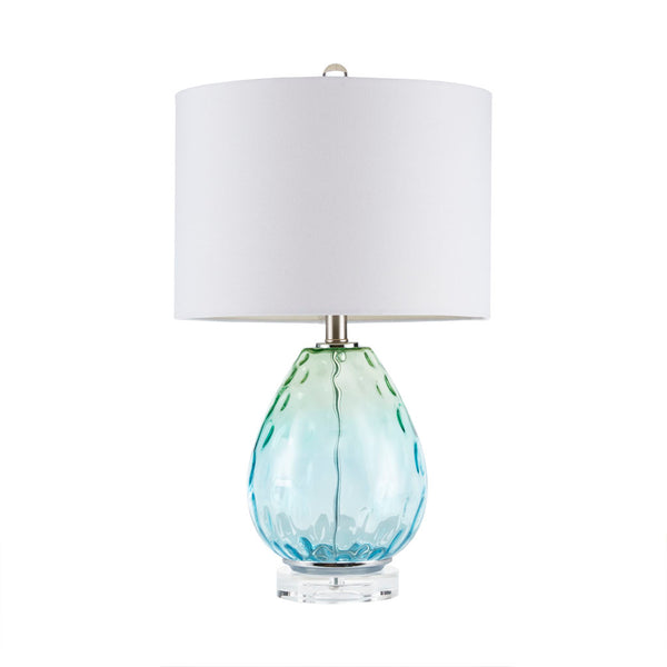 English Elm Ombre Borel Glass Table Lamp with Blue-Green Gradient, White Drum Shade, 24" Height, 72" Cord B035100334