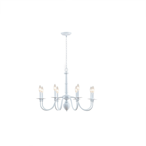 English Elm 8-Light Amelia Traditional Metal Chandelier, Glossy White 31" Dia Candle-Style, Dimmable Elegance B03599395