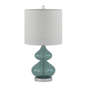 English Elm Curved Glass Gourd Table Lamp Set Sculptural Bedside Lighting with Drum Shade B03594971