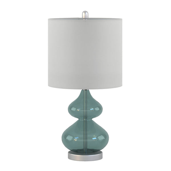 English Elm Curved Glass Gourd Table Lamp Set Sculptural Bedside Lighting with Drum Shade B03594971