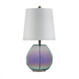 English Elm Ranier Iridescent Glass Table Lamp with Green Curved Base and Off-White Tapered Shade, 19.5" H B03594975