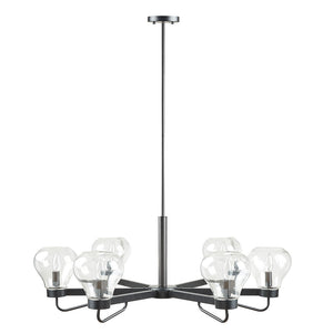 English Elm 6-Light Devon Chandelier with Clear Bowl Glass Shades, Matte Black Mid-Century Uplight Fixture, Adjustable Height B03594966