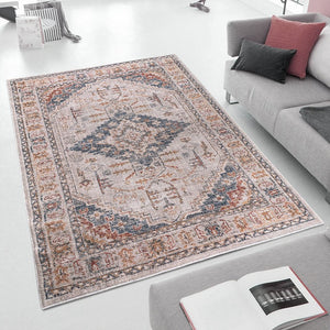 English Elm Vintage Medallion Woven Area Rug by Madison Park — Blue & Orange Vintage Medallion, Soft Pile, OEKO-TEX Safe B03598002