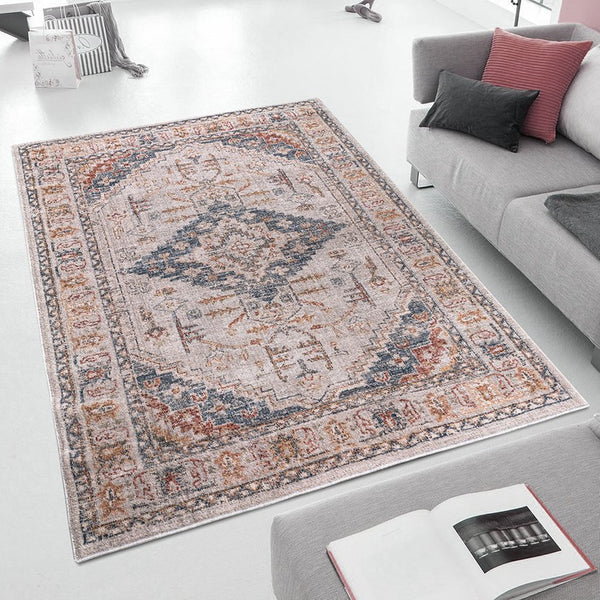 English Elm Vintage Medallion Woven Area Rug by Madison Park — Blue & Orange Vintage Medallion, Soft Pile, OEKO-TEX Safe B03598002