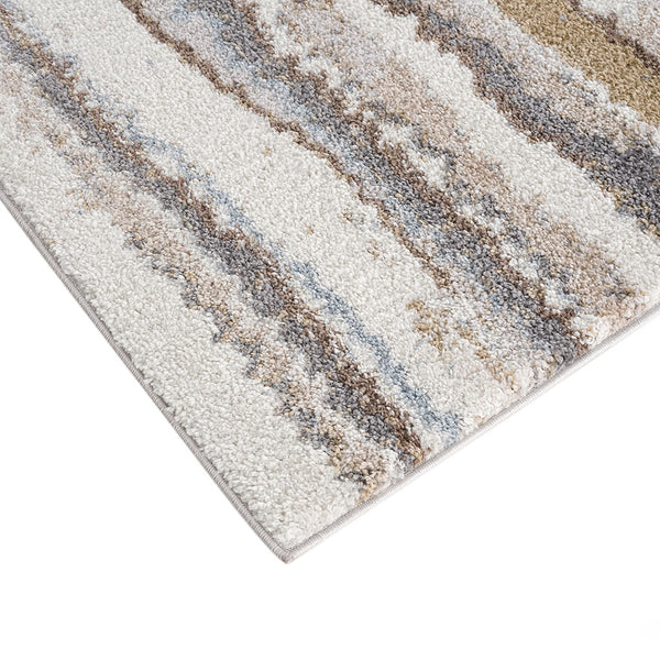 English Elm Watercolor Cozy Shag Area Rug with Abstract Stripe Watercolor Design, Plush High-Pile, Nonslip Backing Blue+Tan 62.99 L x 5.12 W x 5.12 H B03597962
