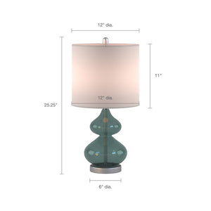 English Elm Curved Glass Gourd Table Lamp Set Sculptural Bedside Lighting with Drum Shade B03594971