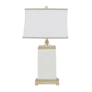 English Elm Rectangular Colette Ceramic Table Lamp with Antique Silver Base, Off-White Cotton Shade & Grey Trim, 29.5" B03599269