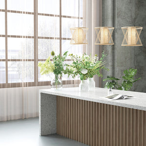 English Elm Geometric Bamboo Pendant Aria by INK+IVY — Natural Rattan Shade, Cylindrical Core, 48.75” Drop, Hardwire Indoor Use B03596567