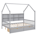 Hearth and Haven Wooden Full Size House Bed with 2 Drawers, Kids Bed with Storage Shelf(Expected Arrival Time: 5.15) WF301459AAE