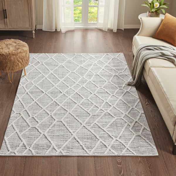 English Elm Terni Pebble Indoor Area Rug - 5x7 Gray Cream Geo Pattern, Plush Medium Pile, Non-Slip Latex Backing B03597922
