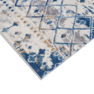 English Elm Moroccan Woven Area Rug with Soft Pile, Stain & Fade Resistant, OEKO‑TEX Certified Comfort Blue+Cream 78.74 L x 5.91 W x 5.91 H B03597954