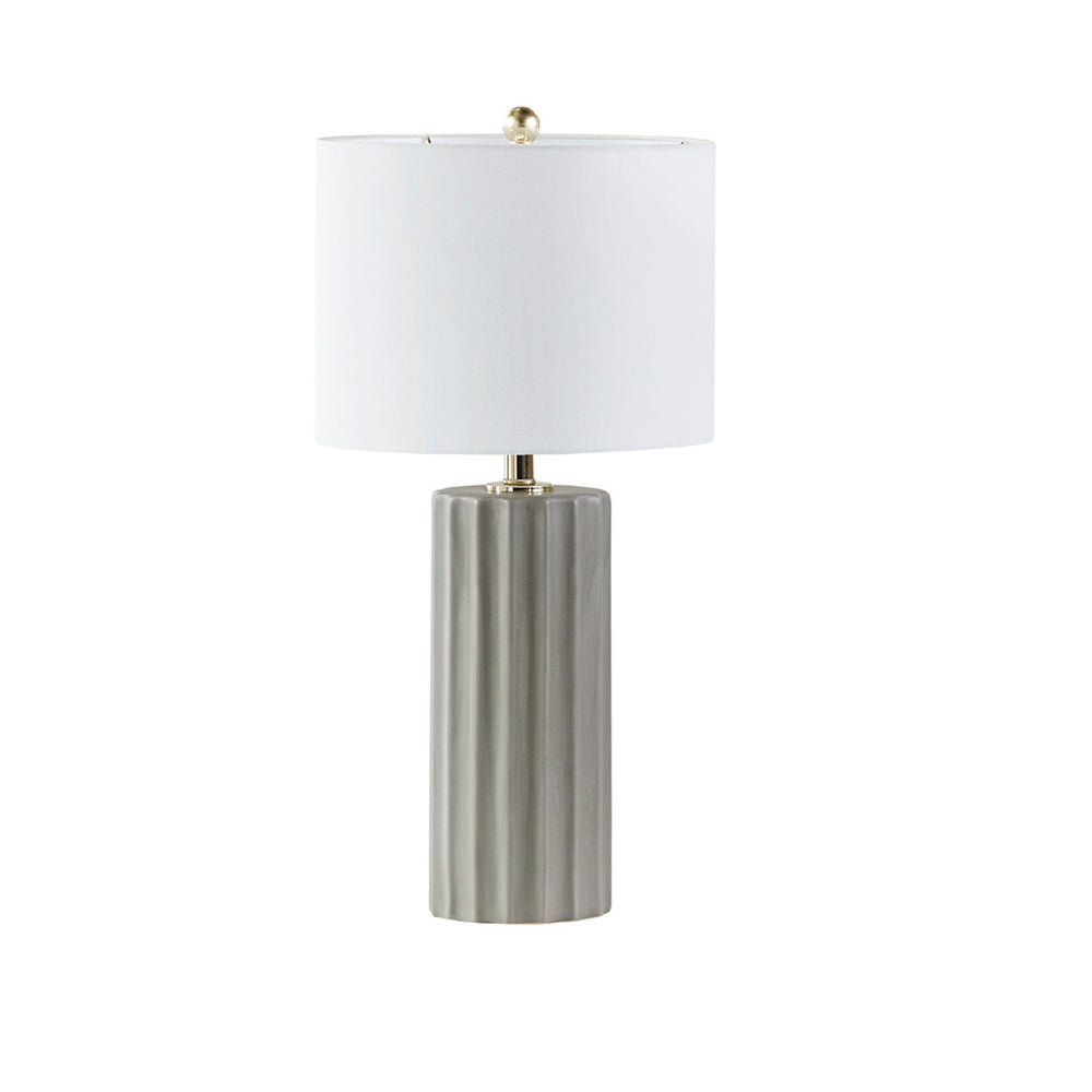 English Elm Ribbed Ceramic Table Lamp Glendale Grey Finish with White Linen Shade, 27"H Modern Fluted Design B03599400
