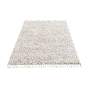 English Elm Talas Plush Trellis Shag Area Rug in Cream - High-Pile Diamond Pattern, Tassels, Nonslip, OEKO-TEX B03599882