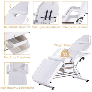English Elm Massage Salon Bed with Hydraulic Stool Two Trays Faux Leather Spa Treatment Table White W1422132167