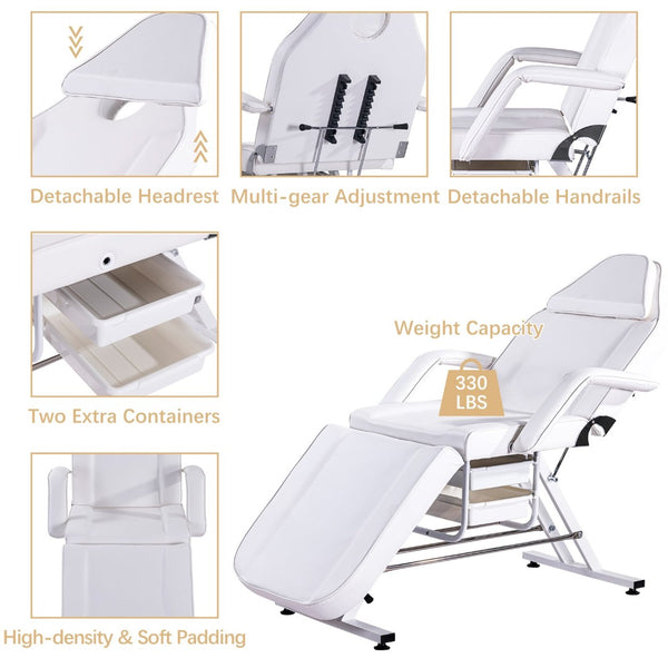 English Elm Massage Salon Bed with Hydraulic Stool Two Trays Faux Leather Spa Treatment Table White W1422132167
