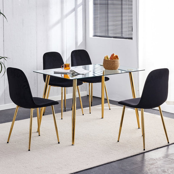 English Elm A set of 6 dining chairs Black velvet cushioned side chairs with gold spoon legs, modern medieval flair W1151124302