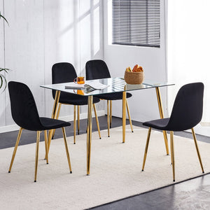 English Elm Dining Chairs Set of 4 Black Velvet Mid-Century Spoon-Shaped Side Chairs with Gold Metal Legs, Cushioned Comfort and Easy Assembly W115173229