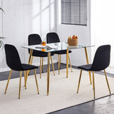 English Elm Dining Chairs Set Of 4, Modern Mid-Century Style Dining Kitchen Room Upholstered Side Chairs,Accent Chairs Spoon Shaped With Soft Velvet Fabric Cover Cushion Seat and Golden Metal Legs.B0501A