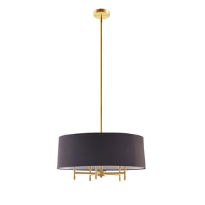 English Elm Presidio Black Drum Shade Chandelier with Tilted Fabric Shade, Plated Brass Frame, 62.5" Drop B03595694