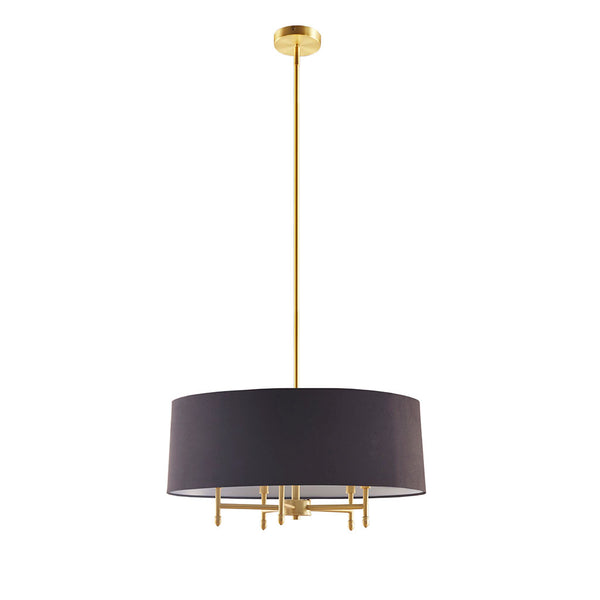 English Elm Presidio Black Drum Shade Chandelier with Tilted Fabric Shade, Plated Brass Frame, 62.5" Drop B03595694