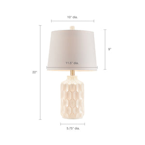 English Elm Contour Ceramic Table Lamp — Mid-Century Ivory Contoured Base, Accent Line Detail, Soft White Shade, 22" B03596575