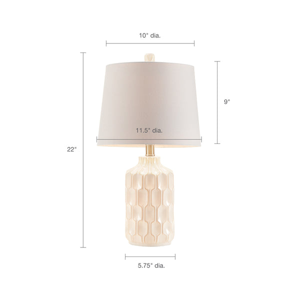English Elm Contour Ceramic Table Lamp — Mid-Century Ivory Contoured Base, Accent Line Detail, Soft White Shade, 22" B03596575