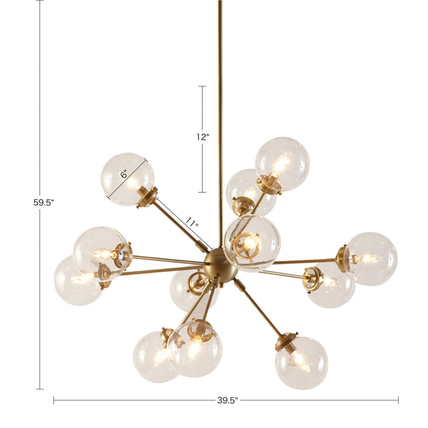 English Elm Paige Antique Brass 12-Light Chandelier with Oversized Globe Shades, Adjustable Height, Modern Glow B03596545