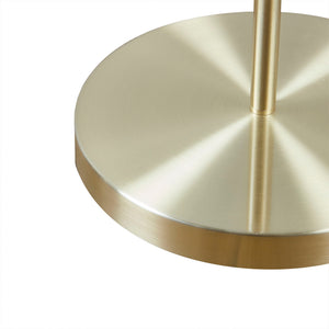 English Elm Angular Hampton Hill Aster Arched Metal Floor Lamp with Linen Drum Shade, Gold Base, Soft Warm Glow B03595708