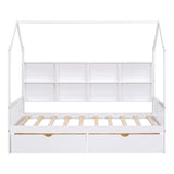 English Elm Wooden Twin Size House Bed With 2 Drawers,Kids Bed With Storage Shelf, White