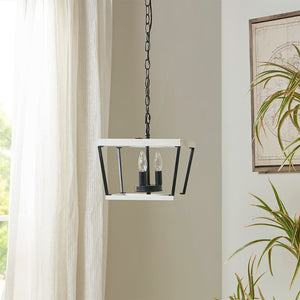 English Elm Farmhouse INK+IVY Adele Metal Pendant Light with 3-Glow Wood-Grain Frame, Black Chain Accent, 50.5" B03596561