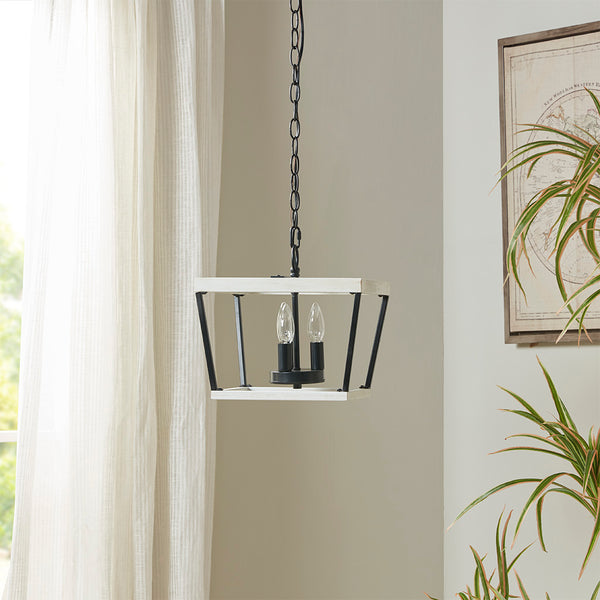 English Elm Farmhouse INK+IVY Adele Metal Pendant Light with 3-Glow Wood-Grain Frame, Black Chain Accent, 50.5" B03596561
