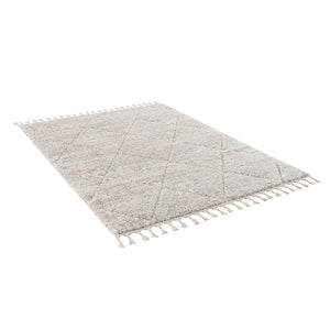 English Elm Talas Plush Trellis Area Rug Cream — 8x10 Shag High-Pile Diamond Pattern with Tassels, Nonslip B03599883