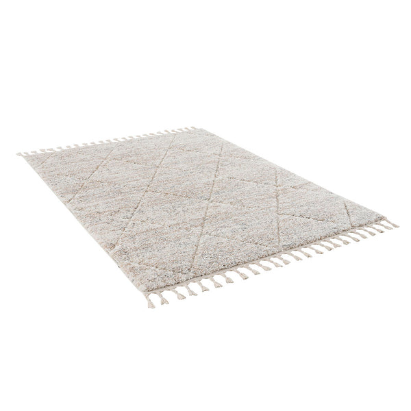 English Elm Talas Plush Trellis Area Rug Cream — 8x10 Shag High-Pile Diamond Pattern with Tassels, Nonslip B03599883