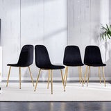 English Elm Dining Chairs Set Of 4, Modern Mid-Century Style Dining Kitchen Room Upholstered Side Chairs,Accent Chairs Spoon Shaped With Soft Velvet Fabric Cover Cushion Seat and Golden Metal Legs.B0501A