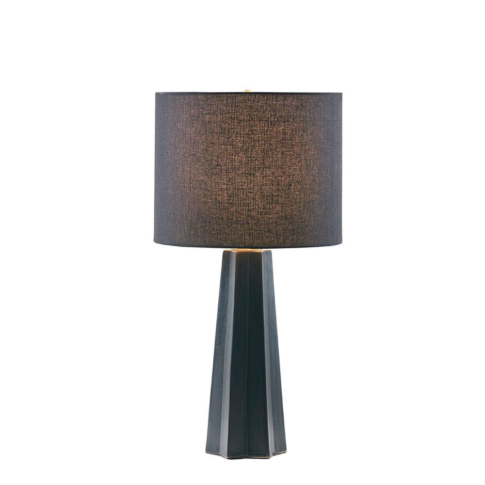 English Elm Geometric Martha Stewart Athena Ceramic Table Lamp Matte Black Fluted Base Linen Drum Shade, 22" B03599399