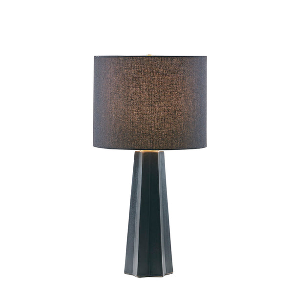 English Elm Geometric Martha Stewart Athena Ceramic Table Lamp Matte Black Fluted Base Linen Drum Shade, 22" B03599399