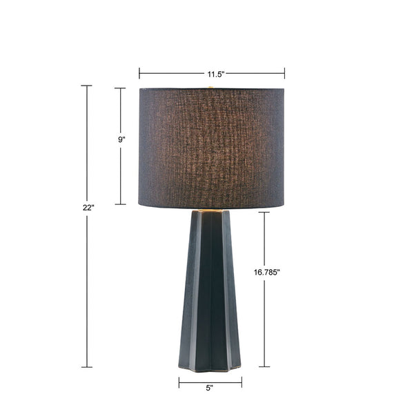 English Elm Geometric Martha Stewart Athena Ceramic Table Lamp Matte Black Fluted Base Linen Drum Shade, 22" B03599399