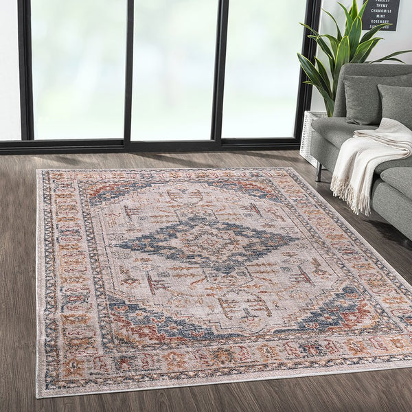 English Elm Vintage Medallion Woven Area Rug by Madison Park — Blue & Orange Vintage Medallion, Soft Pile, OEKO-TEX Safe B03598002