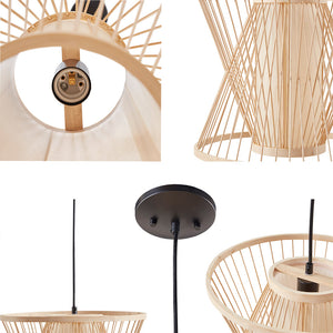 English Elm Geometric Bamboo Pendant Aria by INK+IVY — Natural Rattan Shade, Cylindrical Core, 48.75” Drop, Hardwire Indoor Use B03596567