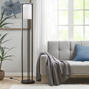 English Elm Metal Floor Lamp Charlton Matte Black 63" with Frosted Glass Cylinder Shade, Slim Minimalist Lighting Stand B03599405