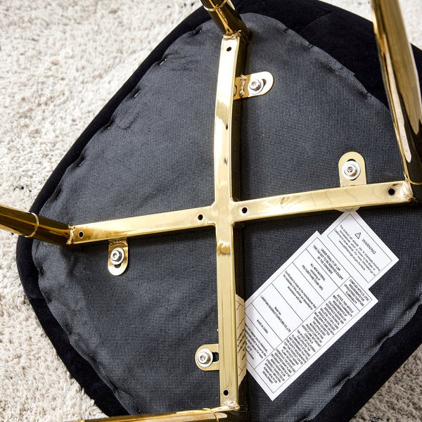 English Elm A set of 6 dining chairs Black velvet cushioned side chairs with gold spoon legs, modern medieval flair W1151124302