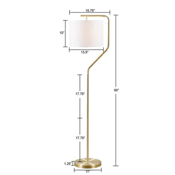 English Elm Angular Hampton Hill Aster Arched Metal Floor Lamp with Linen Drum Shade, Gold Base, Soft Warm Glow B03595708