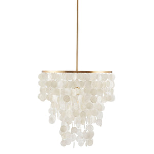 English Elm Layered Capiz Chandelier Isla by Urban Habitat — White Shell Shade, Gold Base, 67.5"H Elegant Lighting Fixture B03599266