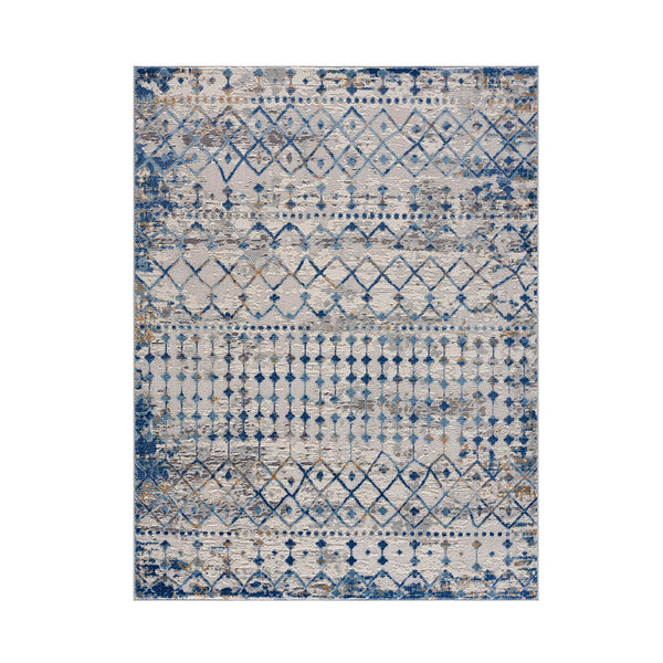 English Elm Moroccan Woven Area Rug with Soft Pile, Stain & Fade Resistant, OEKO‑TEX Certified Comfort Blue+Cream 62.99 L x 5.12 W x 5.12 H B03597953