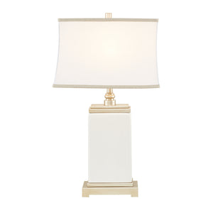 English Elm Rectangular Colette Ceramic Table Lamp with Antique Silver Base, Off-White Cotton Shade & Grey Trim, 29.5" B03599269